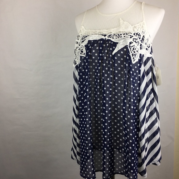 Altar'd State Tops - New Altar’d State Blue and White Polka Dot Tank